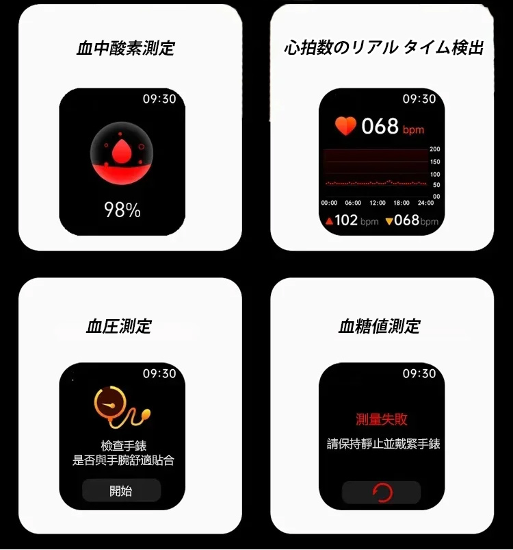 「心拍数と血圧を一日中モニタリング」 Bluetooth接続スポーツ向けスマートウォッチ